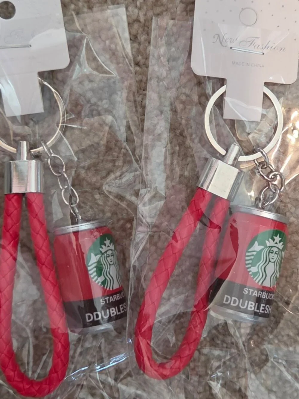 2 Starbucks Inspired Red Key Chains/Wrist-let Sets